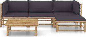 vidaXL 5-cz. zestaw mebli do ogrodu, ciemnoszare poduszki, bambus 2