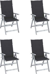 vidaXL Rozkładane krzesła ogrodowe z poduszkami, 4 szt., lita akacja 1