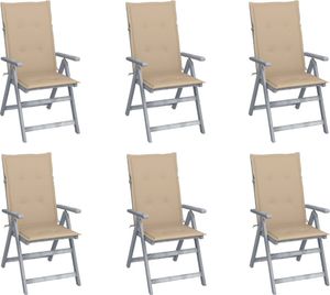 vidaXL Rozkładane krzesła ogrodowe z poduszkami, 6 szt., lita akacja 1
