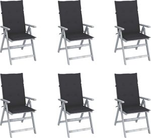 vidaXL Rozkładane krzesła ogrodowe z poduszkami 6 szt. lita akacja (3065317) 1