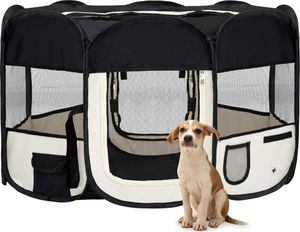 vidaXL Składany kojec dla psa, z torbą, czarny, 125x125x61 cm 1