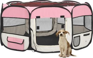 vidaXL Składany kojec dla psa, z torbą, różowy, 145x145x61 cm 1