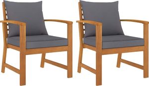 vidaXL Krzesła ogrodowe, 2 szt., ciemnoszare poduszki, drewno akacjowe 1