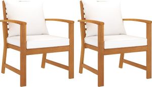 vidaXL Krzesła ogrodowe, 2 szt., kremowe poduszki, drewno akacjowe 1