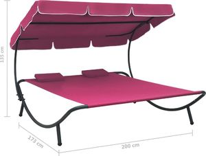 vidaXL Leżak ogrodowy z baldachimem i poduszkami, różowy 7