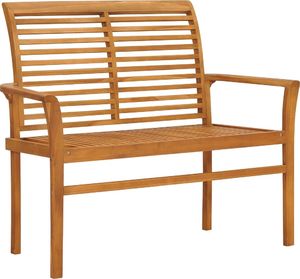 vidaXL Ławka ogrodowa z szarą poduszką, 112 cm, lite drewno tekowe 2