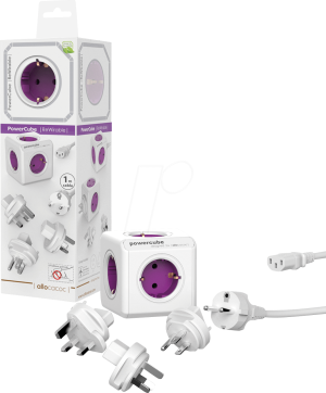 PowerCube Przedłużacz ReWirable 1m + wtyczki Travel Plug różowy (1801/DERW3P) 3