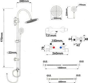 Zestaw prysznicowy YokaHome Zestaw prysznicowy bateria termoststyczna natryskowa z deszczownicą 20 cm - Yoka 3