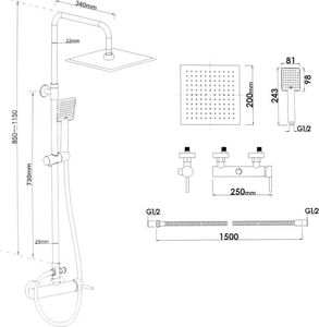 Zestaw prysznicowy YokaHome z deszczownicą z baterią czarny 3