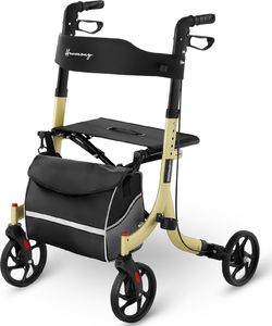 Uniprodo Balkonik chodzik podpórka dla seniora z siedziskiem i torbą na zakupy do 136kg - złoty Balkonik chodzik podpórka dla seniora z siedziskiem i torbą na zakupy do 136kg - złoty 2