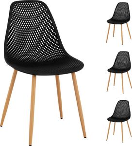 Fromm & Starck Krzesło skandynawskie plastikowe ażurowe ze stalowymi nogami do 150 kg 4 szt. czarne Krzesło skandynawskie plastikowe ażurowe ze stalowymi nogami do 150 kg 4 szt. czarne 1