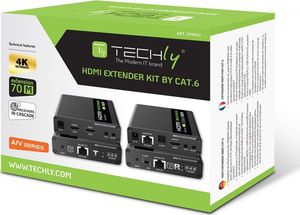 System przekazu sygnału AV Techly Extender HDMI 4K UHD*60Hz 70m po Skrętce Cat6/6A/7 Kaskadowy 4