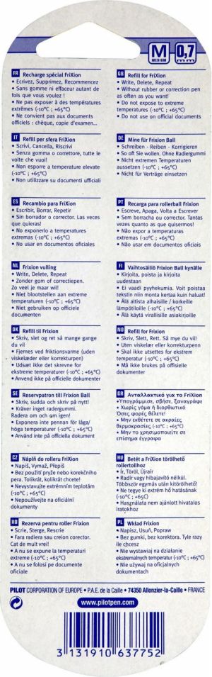 Pilot WKLAD DO WYMAZYWALNEGO PIORA FRIXION 3 SZT BLISTER (BLS FR7 LX) 2