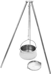 Orion kociołek 9L stalowy z pokrywą wiszący węgierski + trójnóg stojak 2