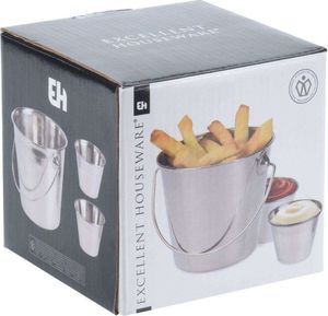 Excellent Houseware Wiaderko na FRYTKI przystawki przekąski + 2x miseczka na sosy dipy 3