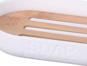 Bathroom Solutions Mydelniczka podstawka na mydło drewniana bambusowa biała 2