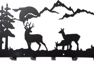 MT3CH Duży metalowy wieszak ścienny wiszący do przedpokoju na kurtki ubrania klucze loft JELEŃ LAS GÓRY SARNY HUBERTUS biały 7