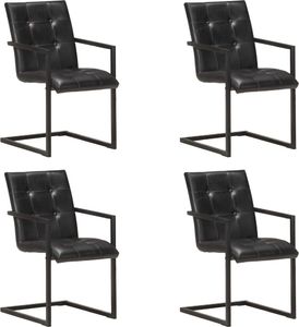 vidaXL Krzesła stołowe, wspornikowe, 4 szt., czarne, skóra naturalna 1