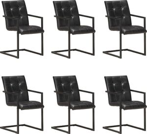 vidaXL Krzesła stołowe, wspornikowe, 6 szt., czarne, skóra naturalna 1