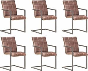 vidaXL Krzesła stołowe, wspornikowe, 6 szt., brąz, skóra naturalna 1