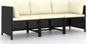 vidaXL 3-osobowa sofa ogrodowa z poduszkami polirattan, czarna 1