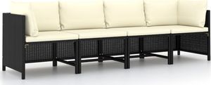 vidaXL 4-osobowa sofa ogrodowa z poduszkami polirattan, czarna 1