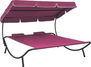 vidaXL Leżak ogrodowy z baldachimem i poduszkami, różowy (313524) 1