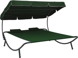 vidaXL Leżak ogrodowy z baldachimem i poduszkami, zielony (313522) 1