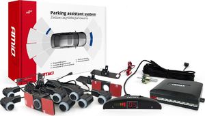AMiO Zestaw czujników parkowania cofania led 8 sensorów czarne wewnętrzne 16,5mm 1