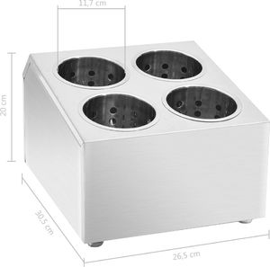 vidaXL Pojemnik na sztućce, 4 przegrody, kwadratowy, stal nierdzewna 8