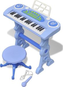 vidaXL Zabawkowy keyboard ze stolikiem i mikrofonem, niebieski 1