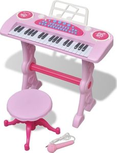 vidaXL Zabawkowy keyboard ze stolikiem i mikrofonem, różowy 1