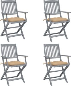 vidaXL Składane krzesła ogrodowe, 4 szt., poduszki, drewno akacjowe (3064527) 1