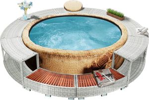 vidaXL Obudowa jacuzzi jasnoszara polirattanowa 1