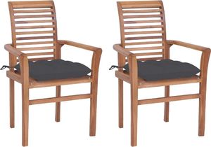 vidaXL Krzesła stołowe, 2 szt., antracytowe poduszki, drewno tekowe 1