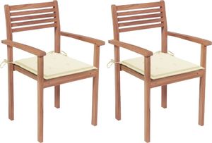 vidaXL Krzesła ogrodowe, 2 szt., kremowe poduszki, lite drewno tekowe (3062264) 1