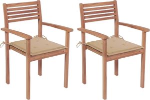 vidaXL Krzesła ogrodowe, 2 szt., beżowe poduszki, lite drewno tekowe (3062265) 1