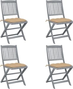 vidaXL Składane krzesła ogrodowe, 4 szt., poduszki, drewno akacjowe (3064581) 1