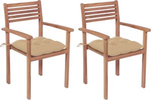 vidaXL Krzesła ogrodowe, 2 szt., beżowe poduszki, lite drewno tekowe (3062280) 1