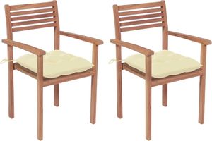 vidaXL Krzesła ogrodowe, 2 szt., kremowe poduszki, lite drewno tekowe (3062279) 1