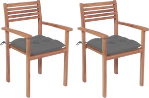 vidaXL Krzesła ogrodowe, 2 szt., szare poduszki, lite drewno tekowe 1