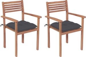 vidaXL Krzesła ogrodowe, 2 szt., antracytowe poduszki, drewno tekowe 1