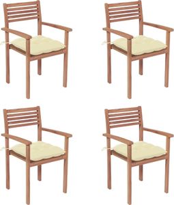 vidaXL Krzesła ogrodowe, 4 szt., kremowe poduszki, drewno tekowe (3062306) 1