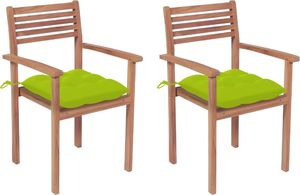 vidaXL Krzesła ogrodowe, 2 szt., jasnozielone poduszki, drewno tekowe 1