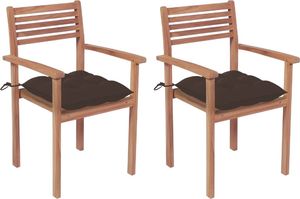 vidaXL Krzesła ogrodowe, 2 szt., poduszki w kolorze taupe, drewno tekowe (3062285) 1