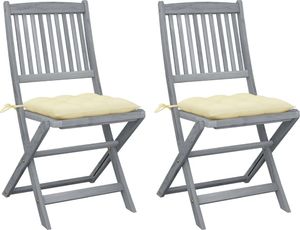 vidaXL Składane krzesła ogrodowe z poduszkami, 2 szt., akacjowe (3064553) 1