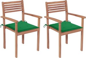 vidaXL Krzesła ogrodowe, 2 szt., zielone poduszki, lite drewno tekowe 1