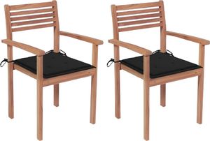 vidaXL Krzesła ogrodowe, 2 szt., czarne poduszki, lite drewno tekowe 1