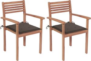 vidaXL Krzesła ogrodowe, 2 szt., poduszki w kolorze taupe, drewno tekowe (3062270) 1