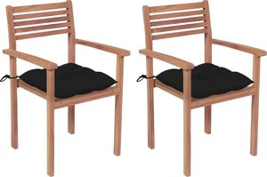 vidaXL Krzesła ogrodowe, 2 szt., czarne poduszki, lite drewno tekowe 1
